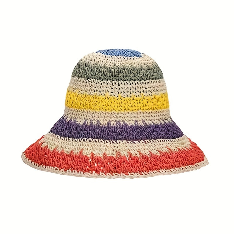 Rainbow Sun Protection Crochet Bucket Hat for Summer Vacation