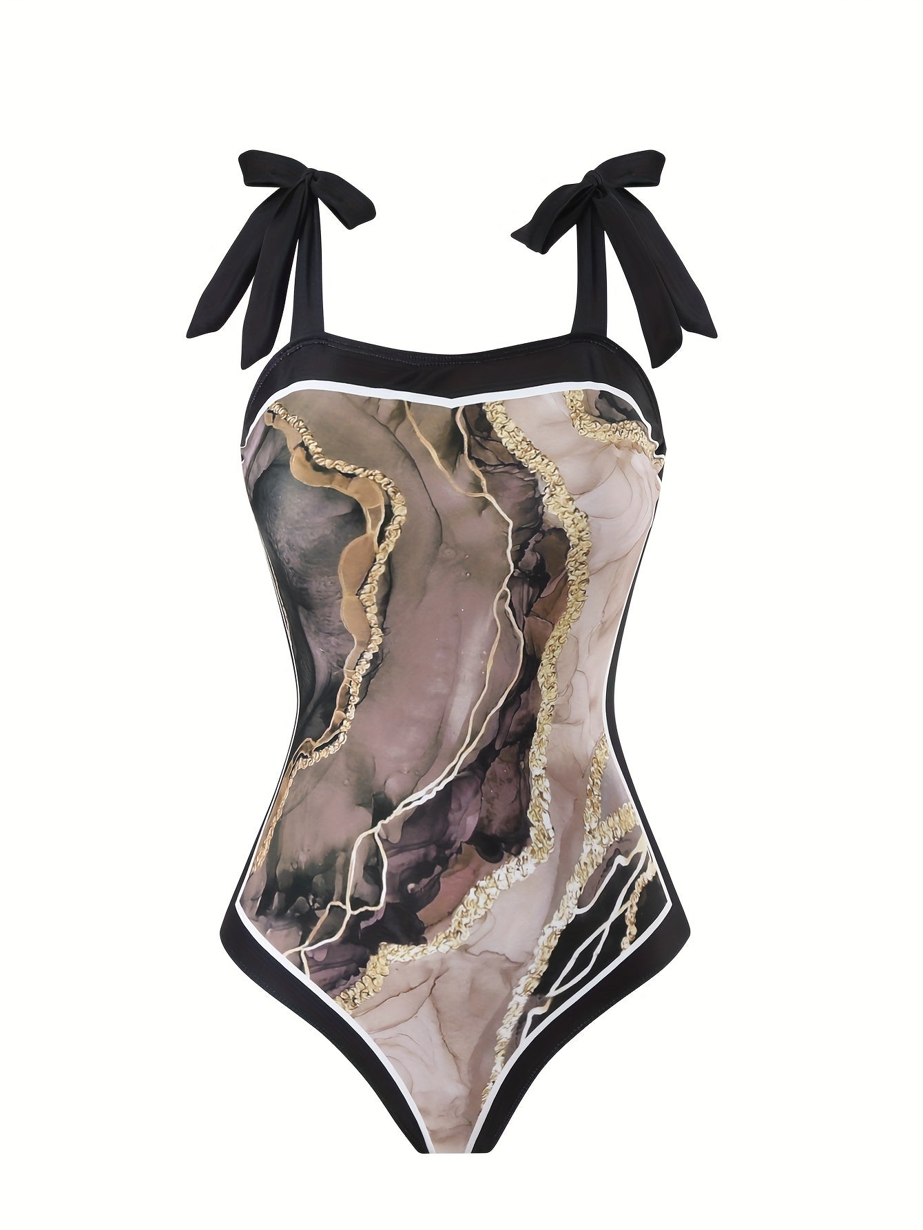 Chic Brown Marble Print Swimsuit Set