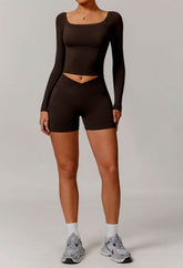 Athletic Wear Sets with Off Shoulder Basic T-Shirts and Shorts