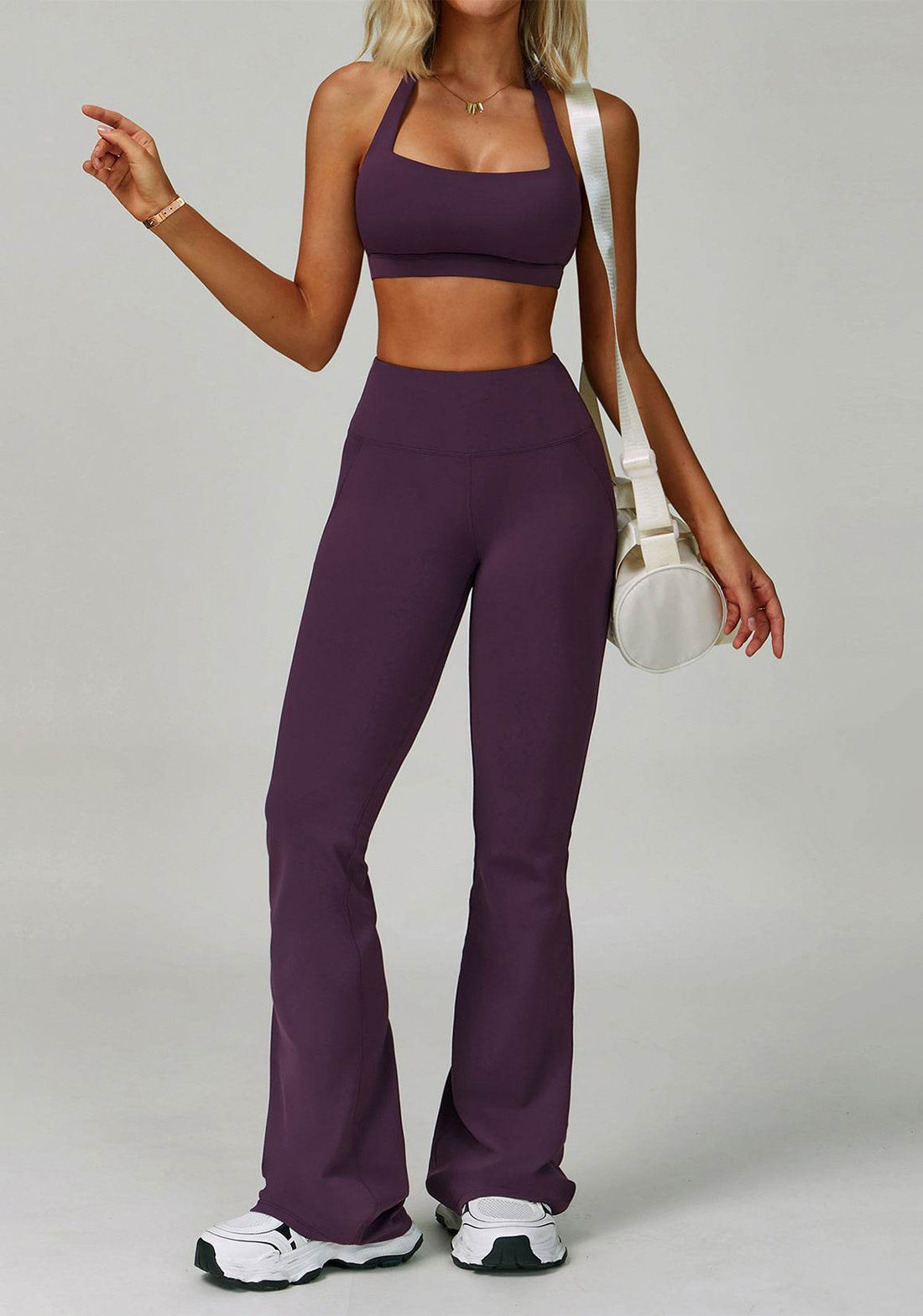 Activewear Set with Halter Sports Bra and Flared Pant