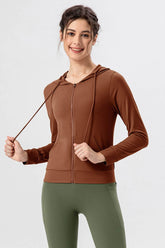 Zip Up Hooded Active Outerwear with Drawstring