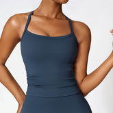 Square Neck Sports Tank Tops Criss Cross Back Longline Cami