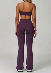 Activewear Set with Halter Sports Bra and Flared Pant