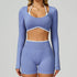 Backless Long Sleeve Workout Crop Top Gym Shirt with Halter