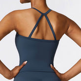 Square Neck Sports Tank Tops Criss Cross Back Longline Cami