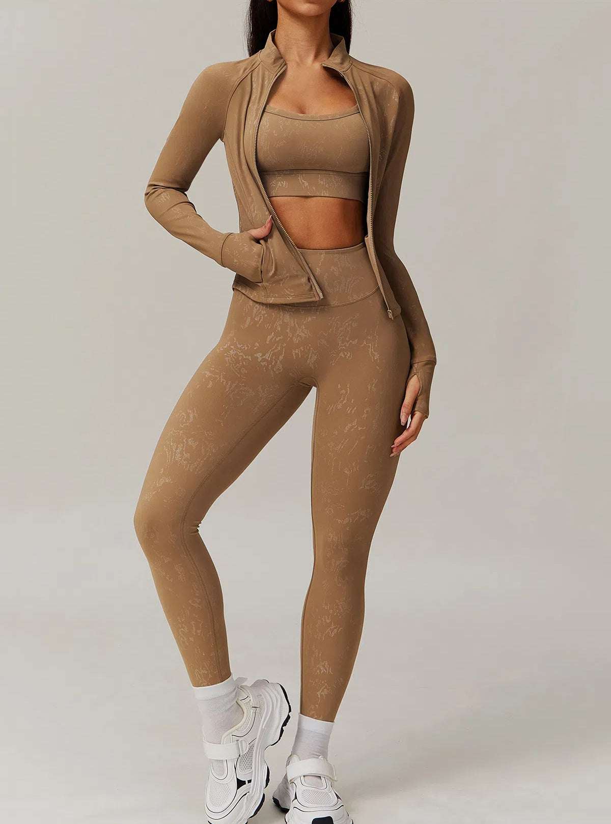 Sports Set with Full Zipper Long Sleeve Jacket and Leggings | Stylish