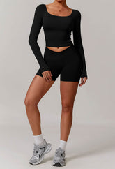 Athletic Wear Sets with Off Shoulder Basic T-Shirts and Shorts