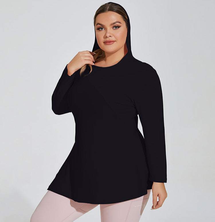 Plus Size Yoga Long Sleeve Hooded T-Shirt | Comfortable &amp; Stylish