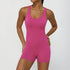 Hollow Back One Piece Workout Short Jumpsuit