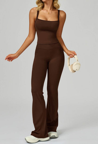 Activewear Set with Wide Strap Tank Top and Flared Pant