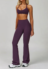 Activewear Set with Cross Back Sports Bra and Flared Pant