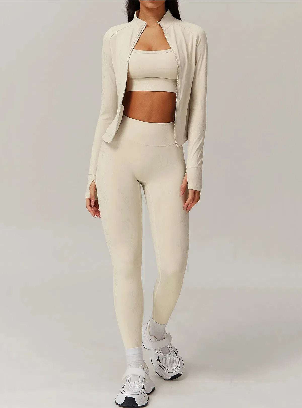 Sports Set with Full Zipper Long Sleeve Jacket and Leggings | Stylish