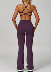 Activewear Set with Cross Back Sports Bra and Flared Pant
