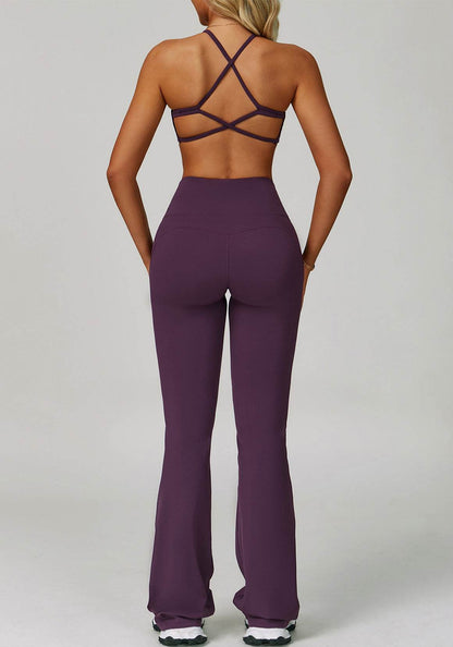 Activewear Set with Cross Back Sports Bra and Flared Pant