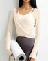 Long Sleeve Athletic Tops Yoga Wrap Mesh Shirts