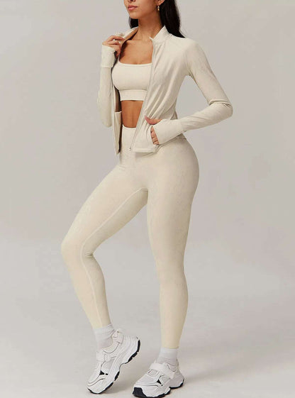 Sports Set with Full Zipper Long Sleeve Jacket and Leggings | Stylish