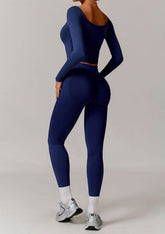 Athletic Wear Sets with Off Shoulder Basic T-Shirts and Leggings