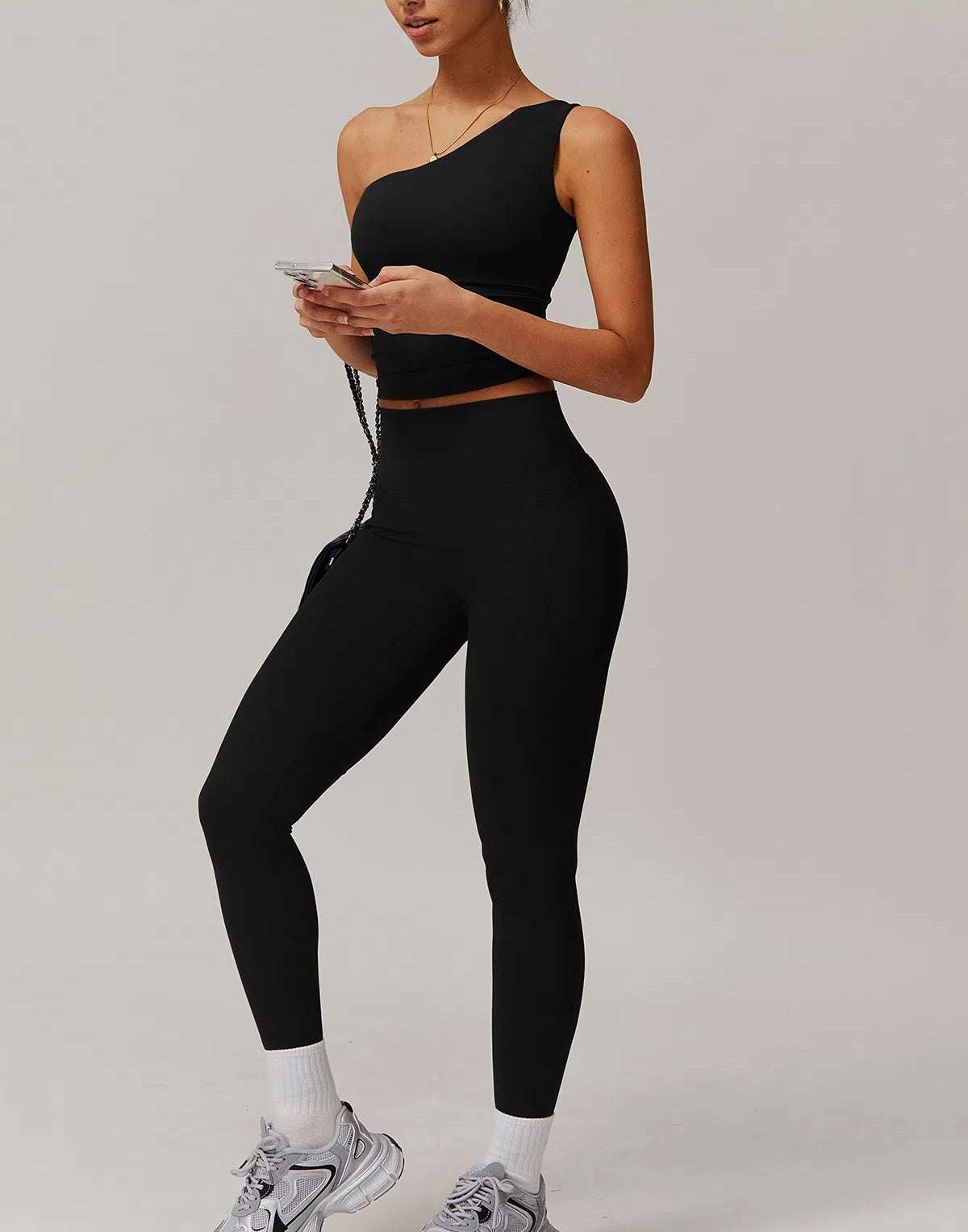 Solid Yoga Set With One shoulder Tank Top and Legging | Ideal for Gym