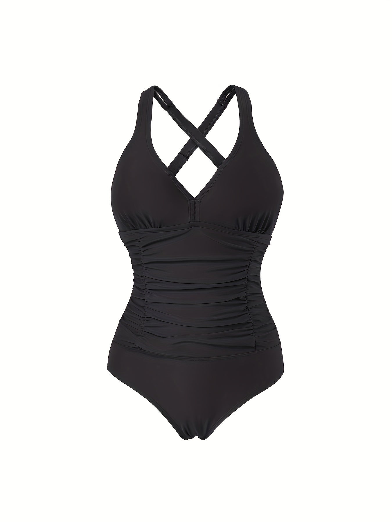 Ruched Cross Back Ruched One-piece Swimsuit