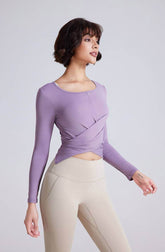 Cross Button Slim Yoga Long Sleeve T-Shirt