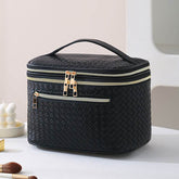 Large Portable Double Layer Makeup Bag Leather Cosmetic Bag