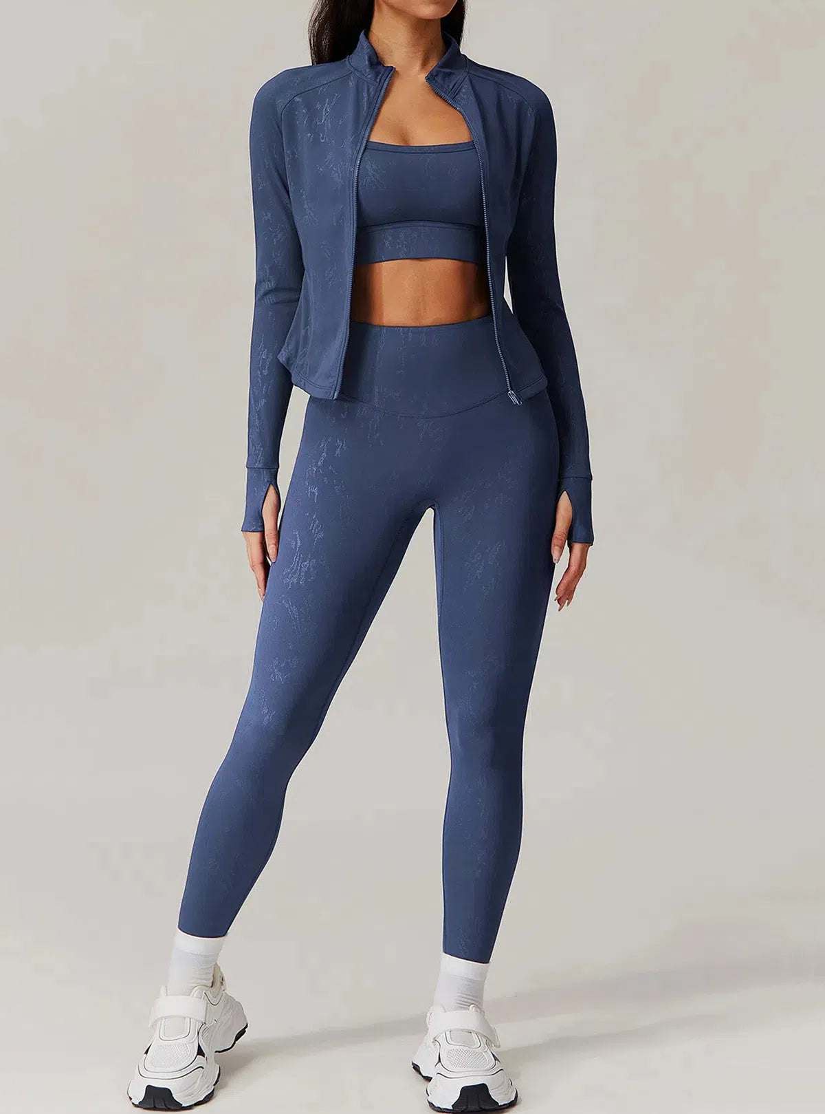 Sports Set with Full Zipper Long Sleeve Jacket and Leggings | Stylish