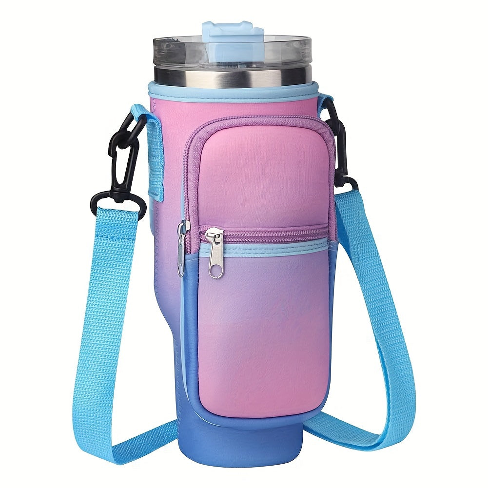 Water Bottle Holder with Adjustable Strap and Pocket for 40oz Bottles