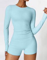 Crewneck Long Sleeve Shirt Basic Tees Slim Fit Crop Tops