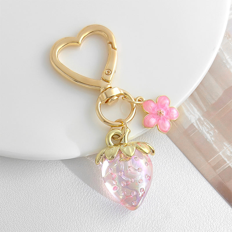 Strawberry Keychain Bag Charms Heart Flower Keychains Decor