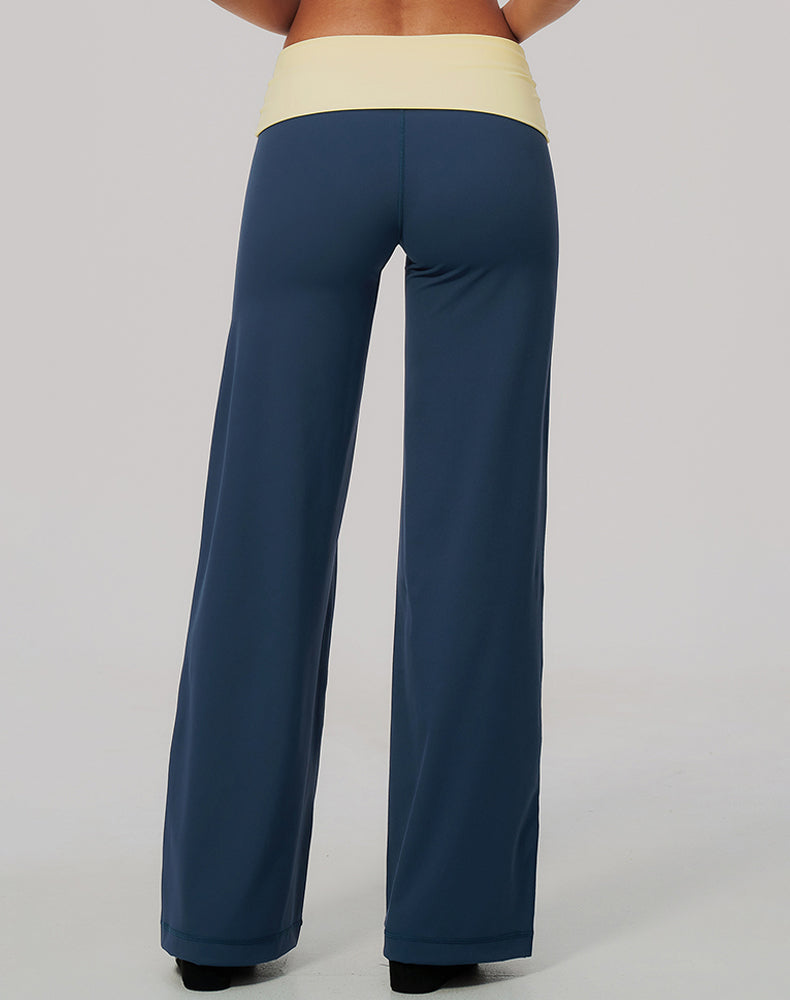 Color Block Fold Over Wide Leg Yoga Flare Pants