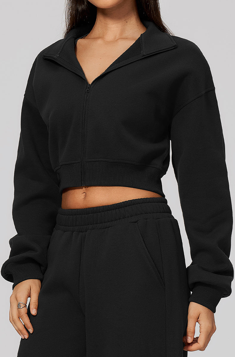 Crop Collar Zip Up Athletic Jacket