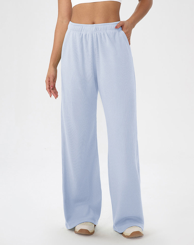 Waffle Knit Straight Leg Sweatpants with Pockets