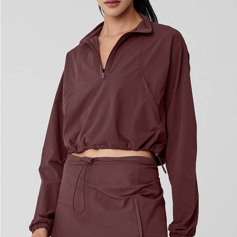 Half Zip Long Sleeve Sport Crop Sweatshirt