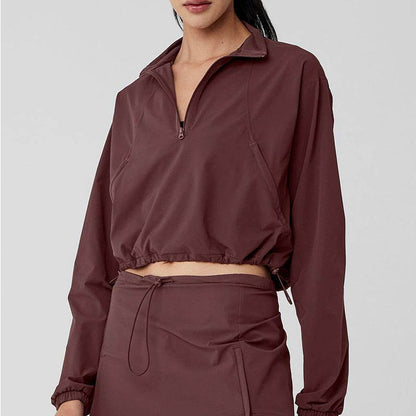 Half Zip Long Sleeve Sport Crop Sweatshirt
