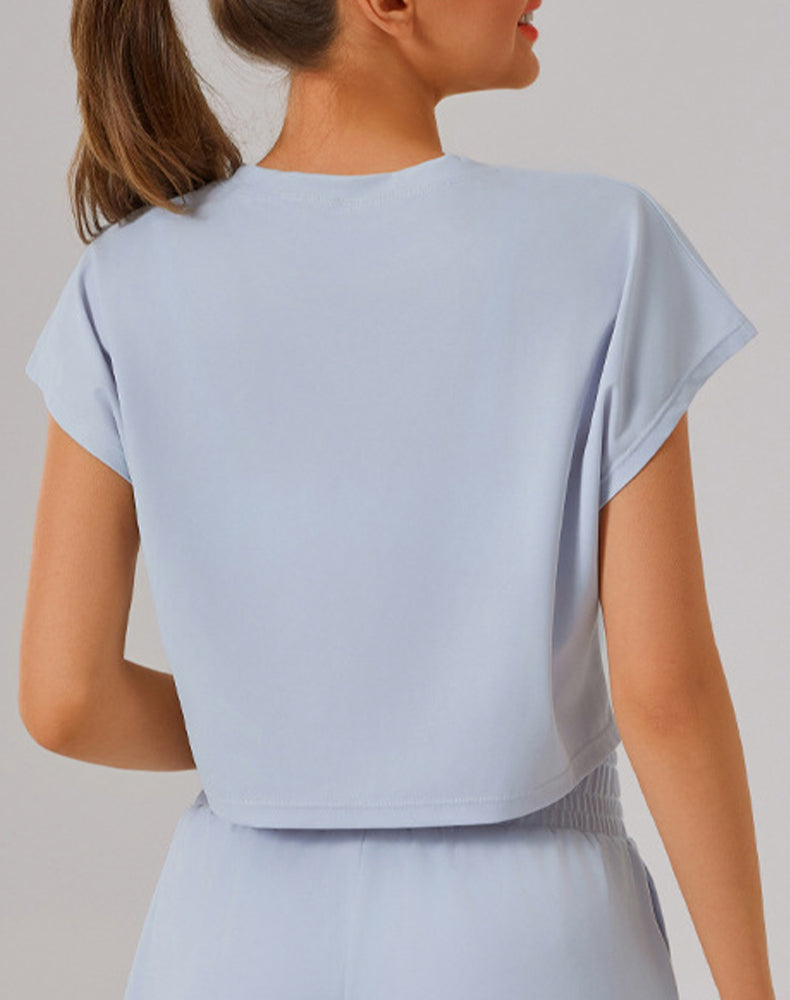 Crewneck Loose Crop Tops Batwing Short Sleeve T-Shirts