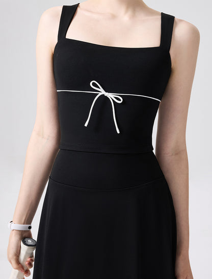 Color Blocked Tank Top Open Back Shirt with Built-in Bra Pad