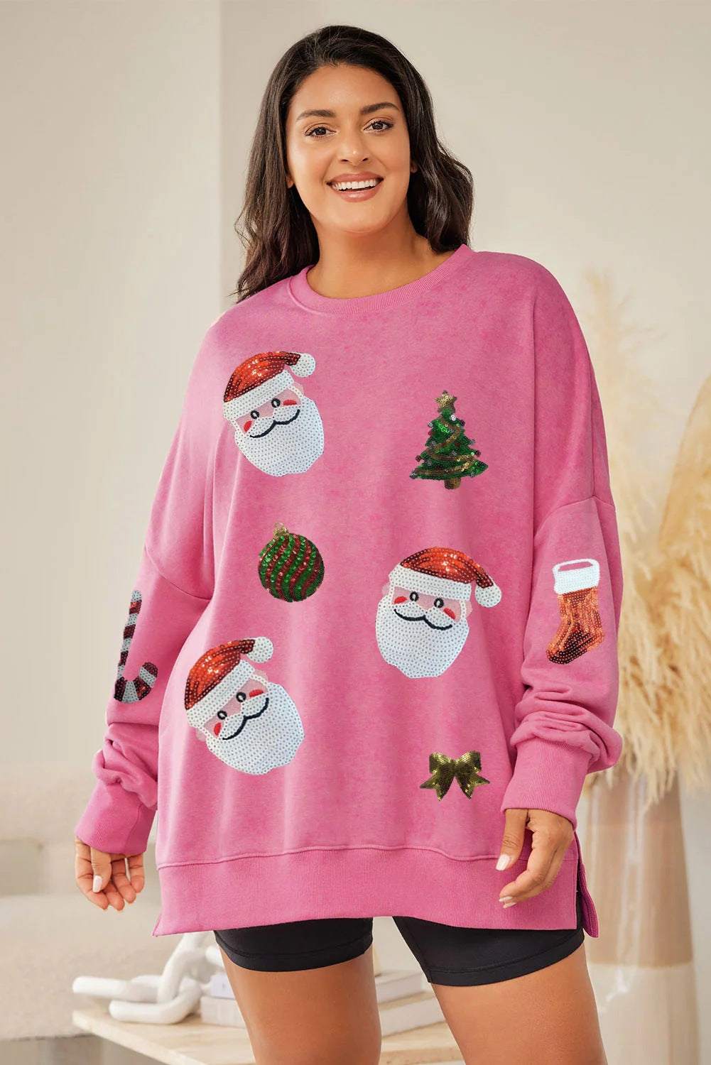 Cute Santa Sequin Crewneck Sweatshirt | Perfect Holiday Crewneck Style