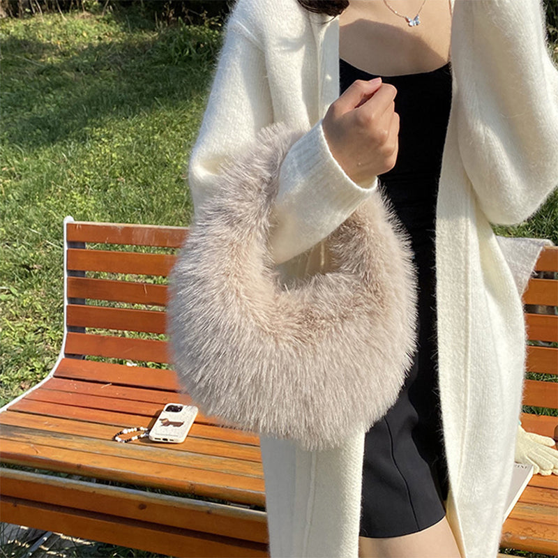 Winter Fluffy Faux Fur Tote Handbag Soft Fuzzy Purse Bag