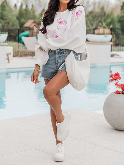 Bowknot Graphic White Sweatshirt | Perfect for Casual or Everyday Wear