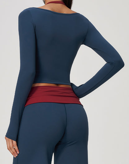Faux Two Piece Color Block Long Sleeve Sports T-Shirts