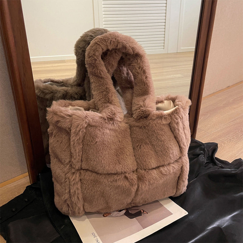 Winter Soft Plush Shoulder Handbag Bag Large Fluffy Tote Bag