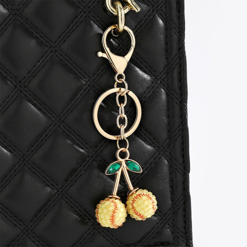 Rhinestone Sports Ball Cherry Keychain Key Ring Bag Charm
