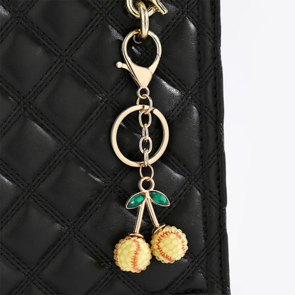 Rhinestone Sports Ball Cherry Keychain Key Ring Bag Charm