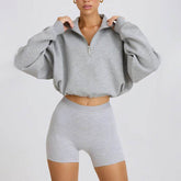 Half Zip Sweatshirt Long Sleeve Sports Crop Tops