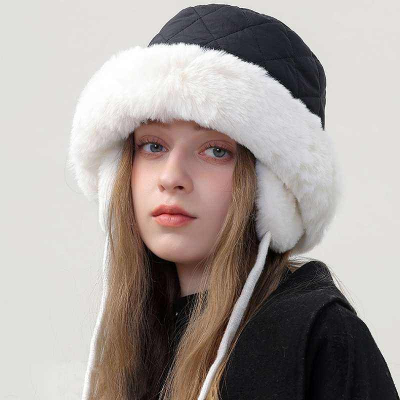 Warm Plush Bucket Hat with Earmuffs Chin Strap