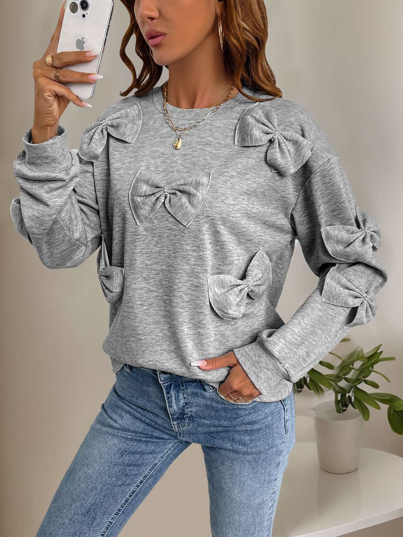 Bows Oversized Crewneck Long Sleeve Sweatshirt | Perfect for Everyday