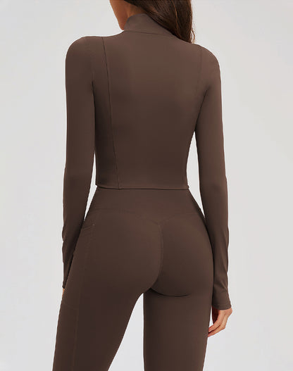 Full Zip Running Jackets Slim Fit Cropped Athletic Tops
