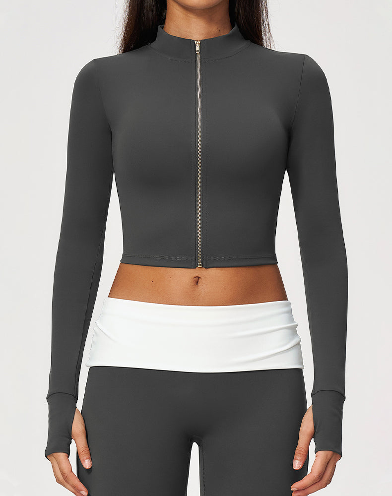 Full Zip Running Slim Fit Cropped Jacket
