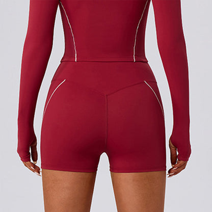 Color Blocking Workout Biker Shorts Waist Knot Running Short