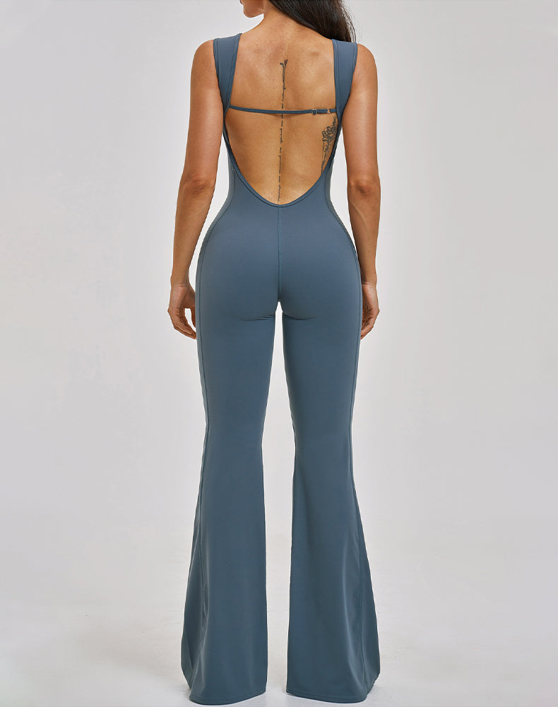 Backless Yoga Flare Leg Jumpsuit One Piece Athletic Bodysuit